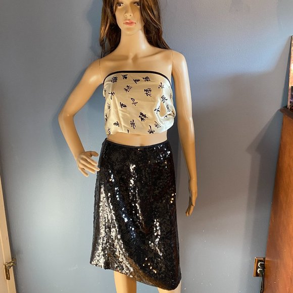 INC International Concepts Black Sequin Silk Skirt Greenwich NWT Size 4 - Picture 3 of 5